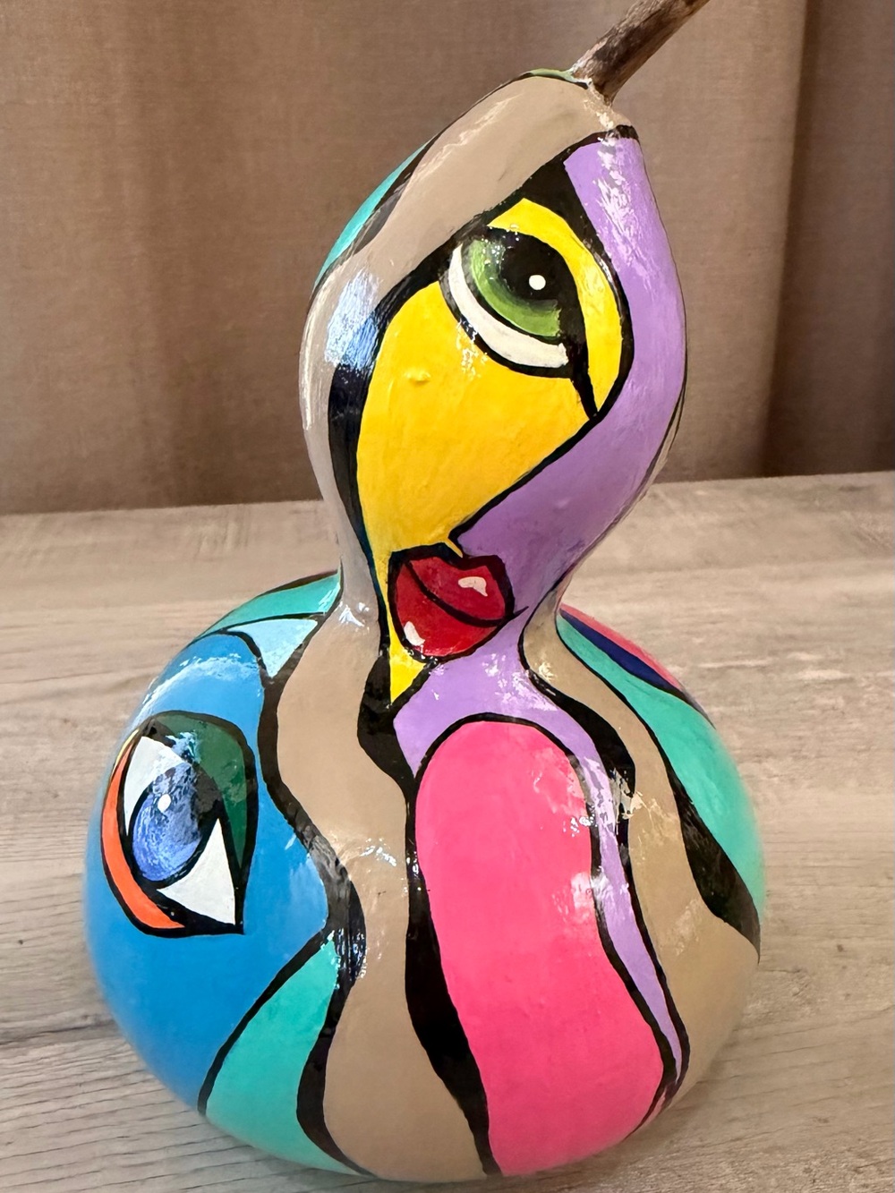 Hand-Painted Abstract Gourd  in Bright Multi-Color